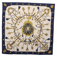 エルメス HERMES カレ90 スカーフ シルク "LES CLES" ネイビー ホワイト レディース am11080V