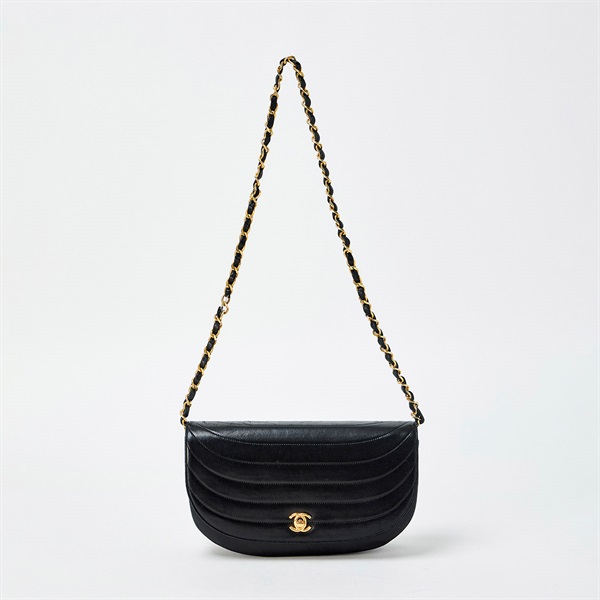 CHANEL マドモアゼル ハーフムーン 1985~1990年頃 ショルダーバッグ ブラック ゴールド ラムスキンの画像5