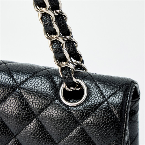 CHANEL マトラッセ 25 ダブルフラップダブルチェーン 2010年頃 ショルダーバッグ ブラック シルバー キャビアスキンの画像3