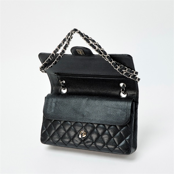 CHANEL マトラッセ 25 ダブルフラップダブルチェーン 2010年頃 ショルダーバッグ ブラック シルバー キャビアスキンの画像6