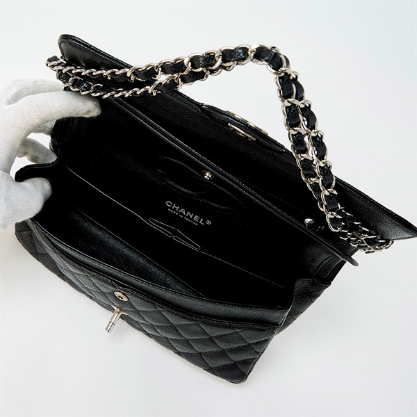 CHANEL マトラッセ 25 ダブルフラップダブルチェーン 2010年頃 ショルダーバッグ ブラック シルバー キャビアスキンの画像8