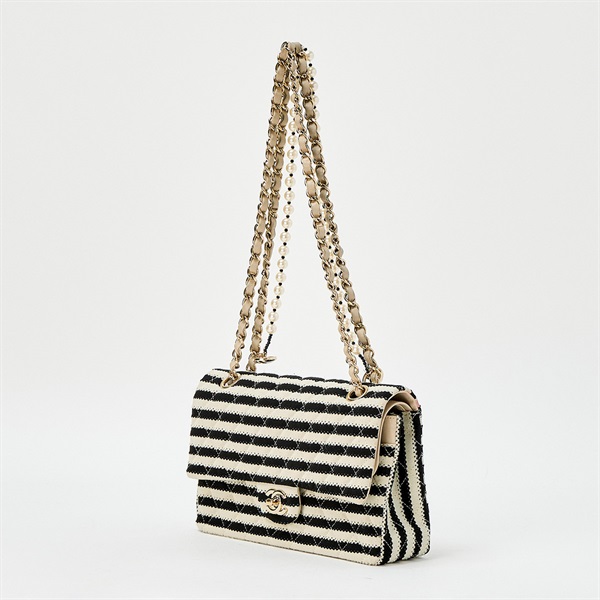 CHANEL マトラッセ 25 ココパール ダブルフラップダブルチェーン 2014年頃 ショルダーバッグ ホワイト ブラック キャンバスの画像1