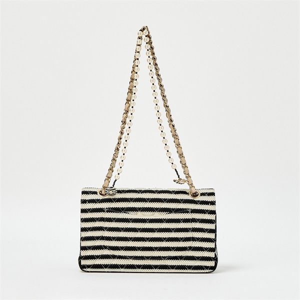 CHANEL マトラッセ 25 ココパール ダブルフラップダブルチェーン 2014年頃 ショルダーバッグ ホワイト ブラック キャンバスの画像2