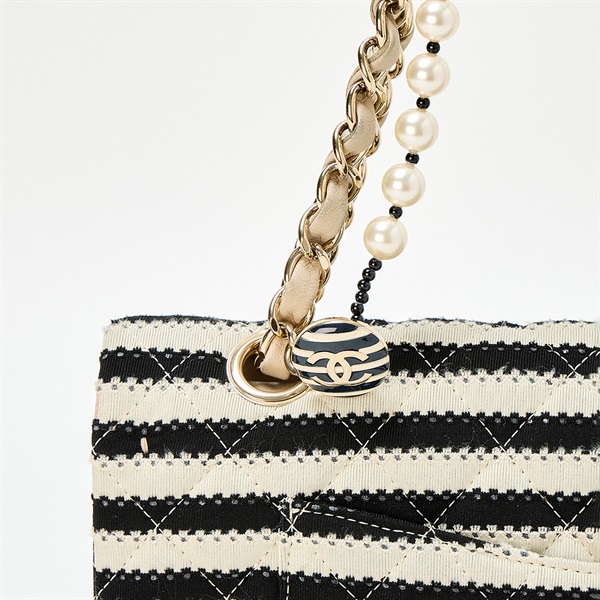 CHANEL マトラッセ 25 ココパール ダブルフラップダブルチェーン 2014年頃 ショルダーバッグ ホワイト ブラック キャンバスの画像3