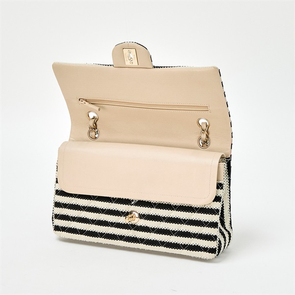 CHANEL マトラッセ 25 ココパール ダブルフラップダブルチェーン 2014年頃 ショルダーバッグ ホワイト ブラック キャンバスの画像6