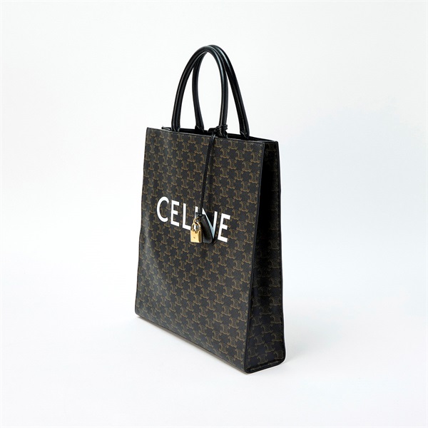 CELINE バーティカルカバ  ハンドバッグ ブラック ブラウン ゴールド PVC レザーの画像2