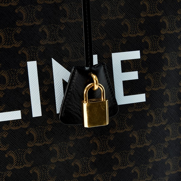 CELINE バーティカルカバ  ハンドバッグ ブラック ブラウン ゴールド PVC レザーの画像5