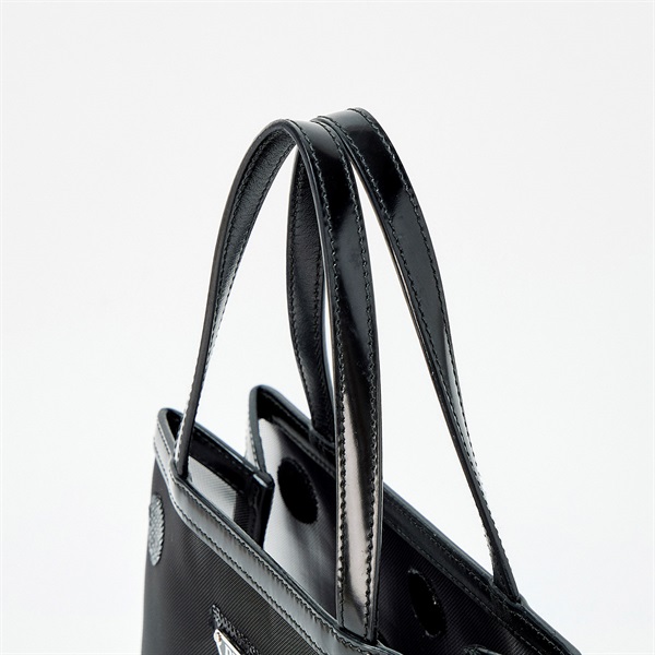 PRADA ポルカドット スモール ハンドバッグ 1BG417 ブラック シルバー メッシュ レザーの画像3