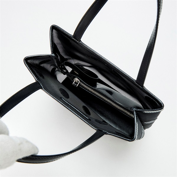 PRADA ポルカドット スモール ハンドバッグ 1BG417 ブラック シルバー メッシュ レザーの画像6