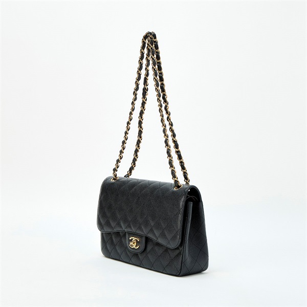CHANEL マトラッセ 30 ダブルフラップダブルチェーン 2011年頃 ショルダーバッグ ブラック ゴールド キャビアスキンの画像1