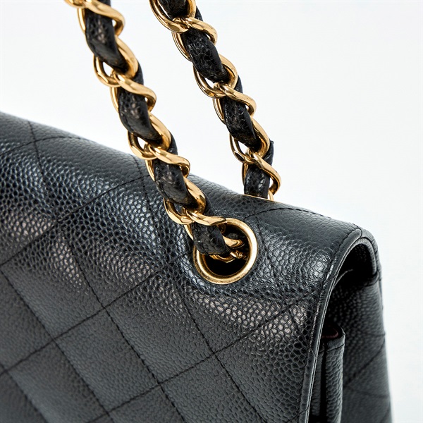 CHANEL マトラッセ 30 ダブルフラップダブルチェーン 2011年頃 ショルダーバッグ ブラック ゴールド キャビアスキンの画像3
