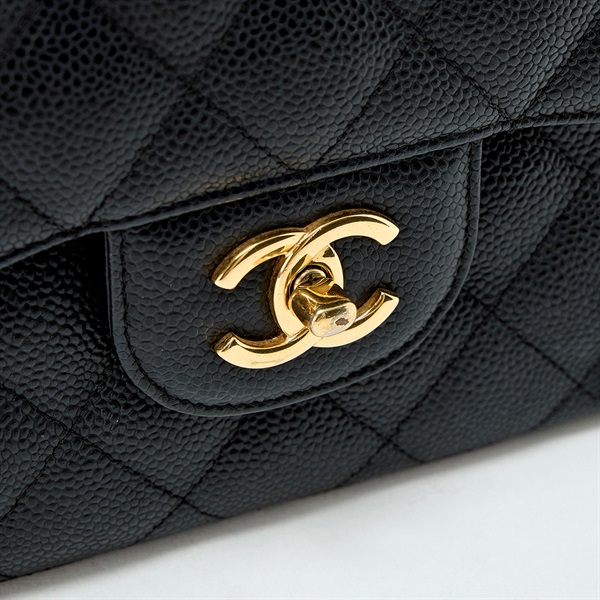 CHANEL マトラッセ 30 ダブルフラップダブルチェーン 2011年頃 ショルダーバッグ ブラック ゴールド キャビアスキンの画像4