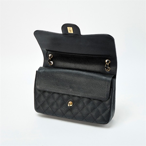 CHANEL マトラッセ 30 ダブルフラップダブルチェーン 2011年頃 ショルダーバッグ ブラック ゴールド キャビアスキンの画像7