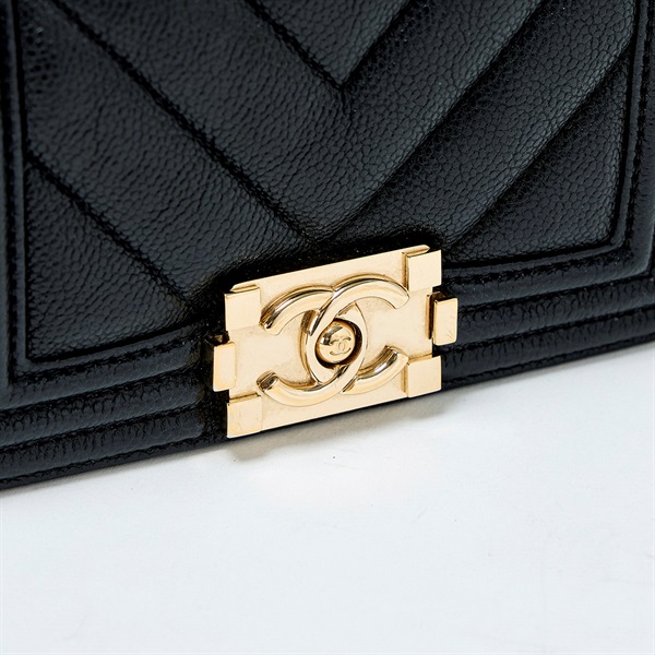 CHANEL ボーイシャネル 2WAYチェーンハンドバッグ ミニ 2021年以降 ショルダーバッグ ブラック ゴールド キャビアスキンの画像4