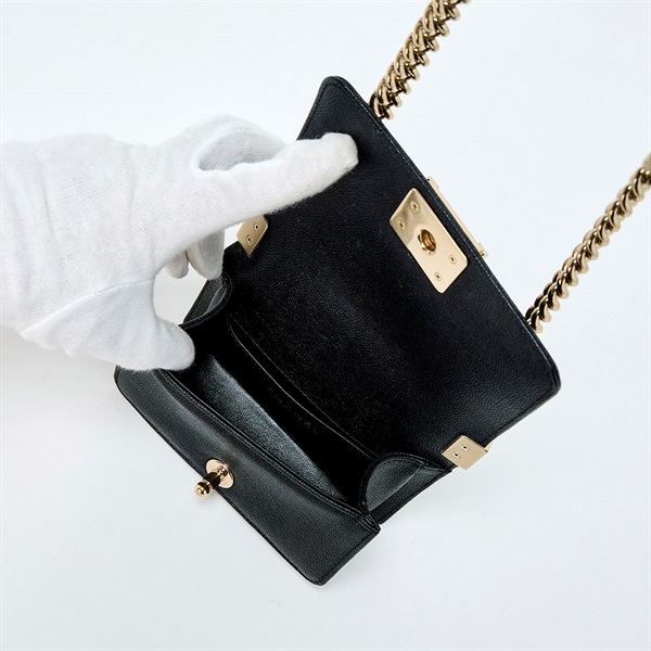 CHANEL ボーイシャネル 2WAYチェーンハンドバッグ ミニ 2021年以降 ショルダーバッグ ブラック ゴールド キャビアスキンの画像7