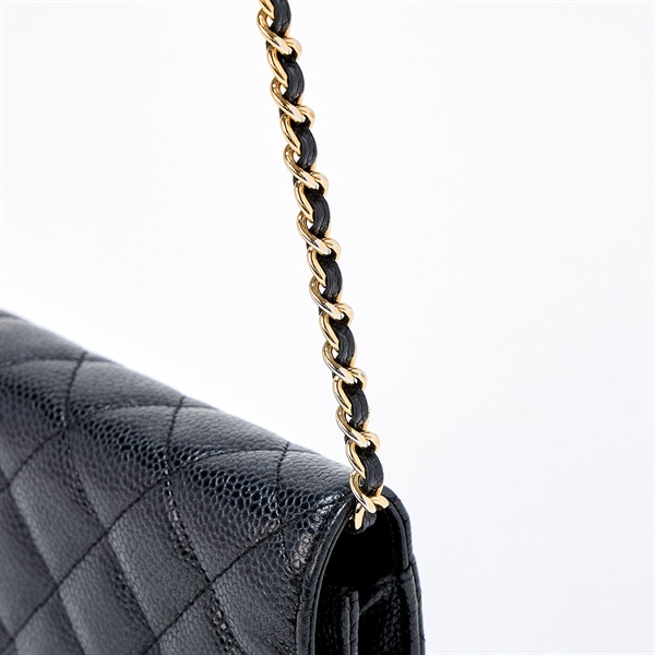 CHANEL マトラッセ チェーンウォレット 2018年頃 ショルダーバッグ ブラック ゴールド キャビアスキンの画像3