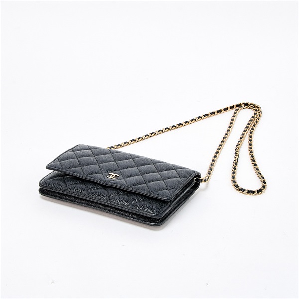 CHANEL マトラッセ チェーンウォレット 2018年頃 ショルダーバッグ ブラック ゴールド キャビアスキンの画像6
