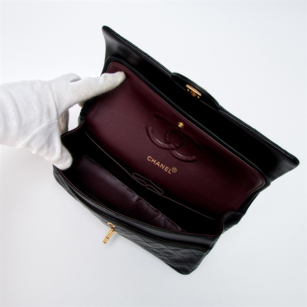CHANEL マトラッセ 25 ダブルフラップダブルチェーン 1998年頃 ショルダーバッグ ブラック ゴールド ラムスキンの画像6