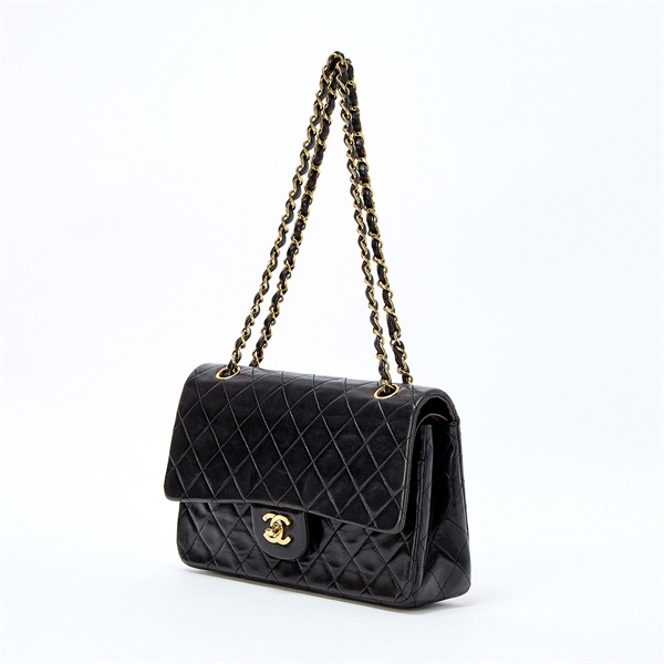 CHANEL マトラッセ 25 ダブルフラップダブルチェーン 1995年頃 ショルダーバッグ ブラック ゴールド ラムスキンの画像1