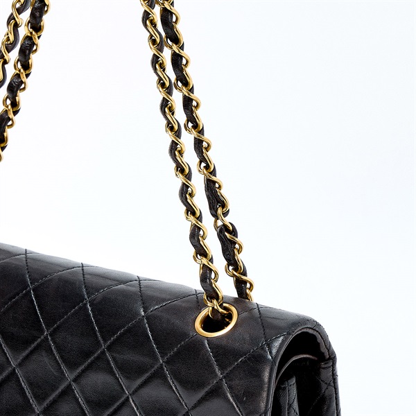 CHANEL マトラッセ 25 ダブルフラップダブルチェーン 1995年頃 ショルダーバッグ ブラック ゴールド ラムスキンの画像3