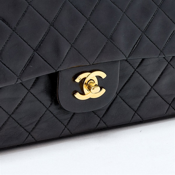 CHANEL マトラッセ 25 ダブルフラップダブルチェーン 1995年頃 ショルダーバッグ ブラック ゴールド ラムスキンの画像4
