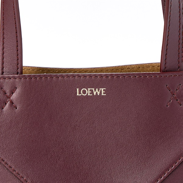 LOEWE パズル フォルド トート ミニ ハンドバッグ ダークバーガンディ ゴールド シャイニーカーフの画像4