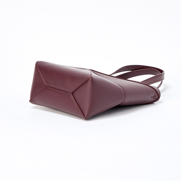 LOEWE パズル フォルド トート ミニ ハンドバッグ ダークバーガンディ ゴールド シャイニーカーフの画像5