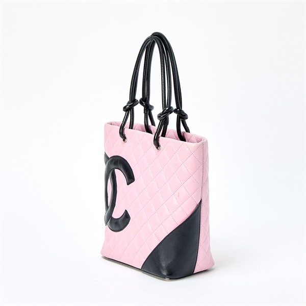 CHANEL カンボン ミディアム 2003年 ハンドバッグ ピンク ブラック シルバー ラムスキンの画像1