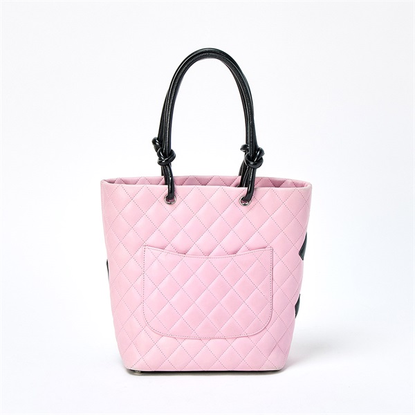 CHANEL カンボン ミディアム 2003年 ハンドバッグ ピンク ブラック シルバー ラムスキンの画像2