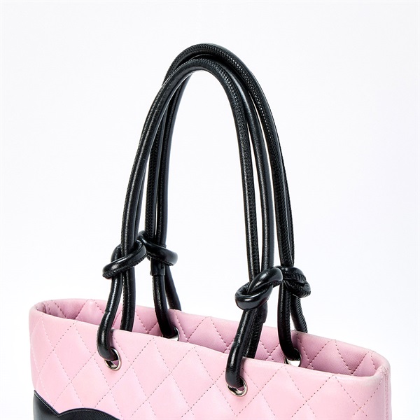 CHANEL カンボン ミディアム 2003年 ハンドバッグ ピンク ブラック シルバー ラムスキンの画像3