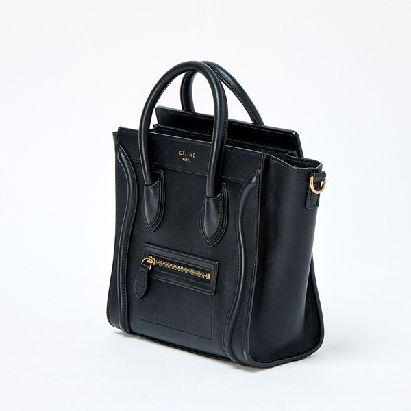 CELINE ラゲージ ナノ ハンドバッグ ブラック ゴールド レザーの画像1