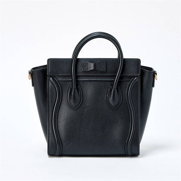 CELINE ラゲージ ナノ ハンドバッグ ブラック ゴールド レザーの画像2
