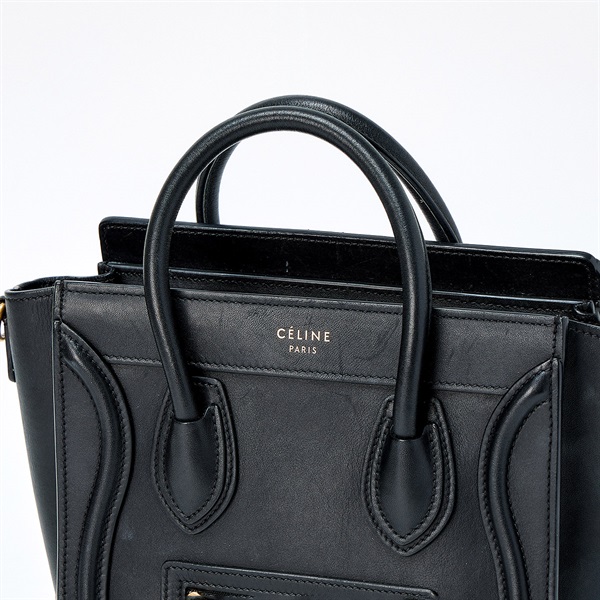 CELINE ラゲージ ナノ ハンドバッグ ブラック ゴールド レザーの画像3