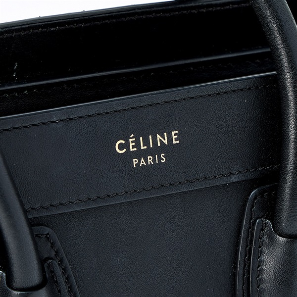 CELINE ラゲージ ナノ ハンドバッグ ブラック ゴールド レザーの画像4