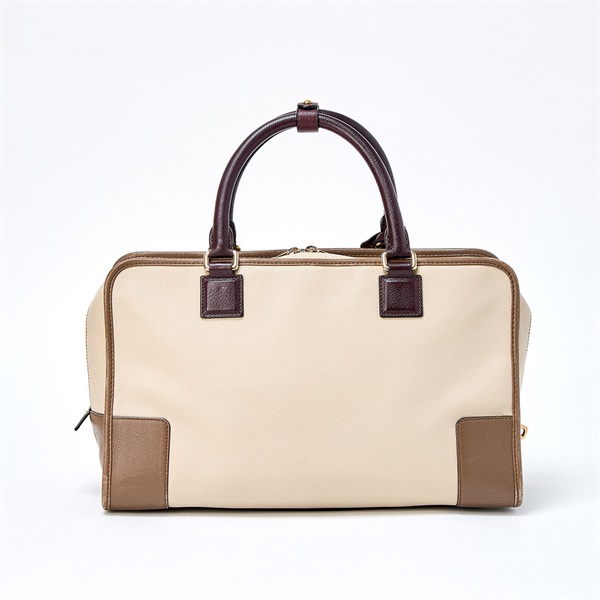 LOEWE アマソナ 36 ハンドバッグ ベージュ ブラウン ゴールド レザーの画像2