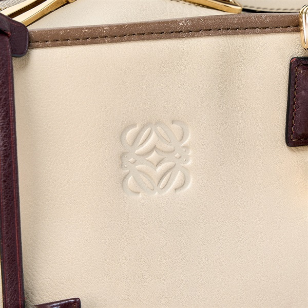 LOEWE アマソナ 36 ハンドバッグ ベージュ ブラウン ゴールド レザーの画像4