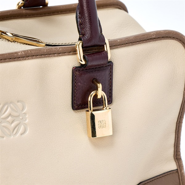 LOEWE アマソナ 36 ハンドバッグ ベージュ ブラウン ゴールド レザーの画像5