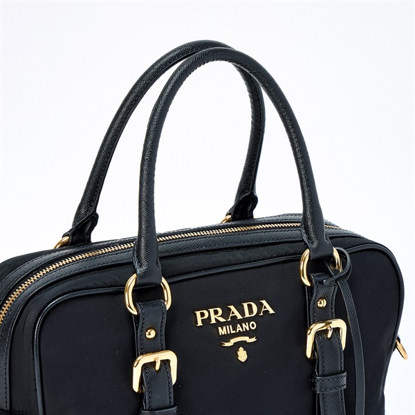 PRADA ロゴ ハンドバッグ ブラック ゴールド テスートの画像3
