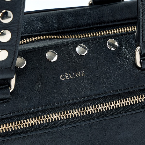 CELINE ハンドバッグ ブラック シルバー レザーの画像4