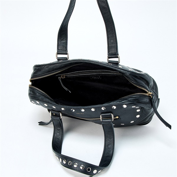 CELINE ハンドバッグ ブラック シルバー レザーの画像6