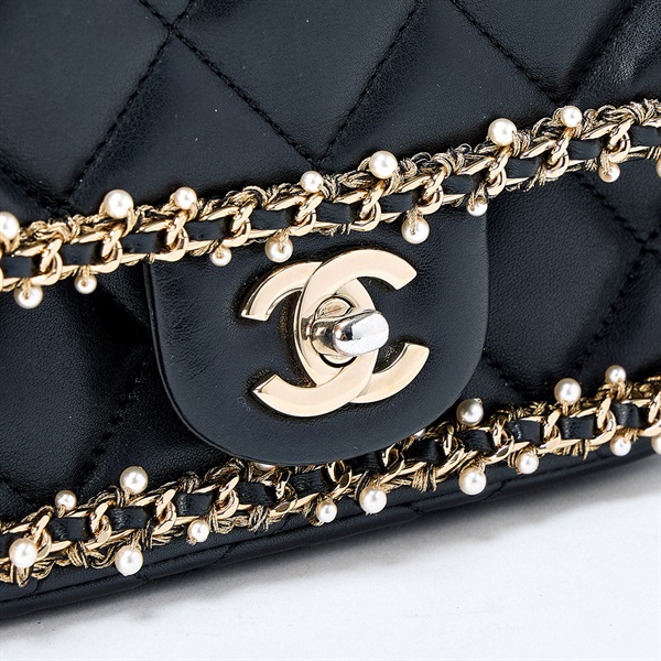 CHANEL ミニ マトラッセ ミニ 2021年 ショルダーバッグ ブラック ゴールド ラムスキンの画像5