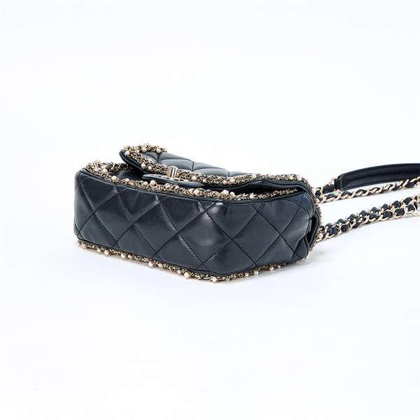 CHANEL ミニ マトラッセ ミニ 2021年 ショルダーバッグ ブラック ゴールド ラムスキンの画像6