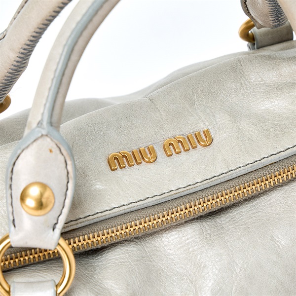 MIU MIU サイドリボン ハンドバッグ グレー ゴールド レザーの画像4