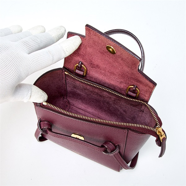 CELINE ベルトバッグピコ ショルダーバッグ レッド ゴールド レザーの画像6