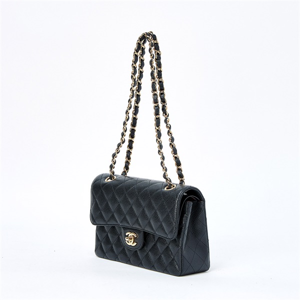 CHANEL マトラッセ ダブルフラップダブルチェーン 23 2019年 ショルダーバッグ ブラック ゴールド キャビアスキンの画像1