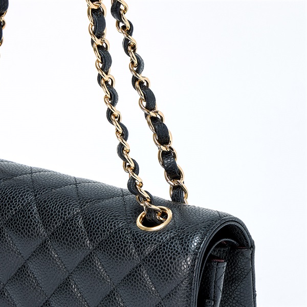 CHANEL マトラッセ ダブルフラップダブルチェーン 23 2019年 ショルダーバッグ ブラック ゴールド キャビアスキンの画像3