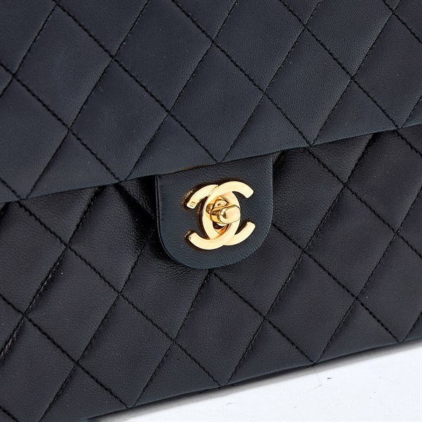CHANEL ミニ マトラッセ シングルフラップシングルチェーン 1990年 ショルダーバッグ ブラック ゴールド ラムスキンの画像4