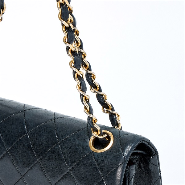 CHANEL マトラッセ ダブルフラップダブルチェーン 23 ショルダーバッグ ブラック ゴールド ラムスキンの画像3