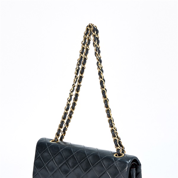 CHANEL マトラッセ ダブルフラップダブルチェーン 23 1992年 ショルダーバッグ ブラック ゴールド ラムスキンの画像3