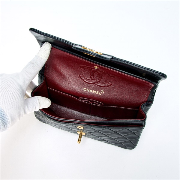 CHANEL マトラッセ ダブルフラップダブルチェーン 23 1992年 ショルダーバッグ ブラック ゴールド ラムスキンの画像6